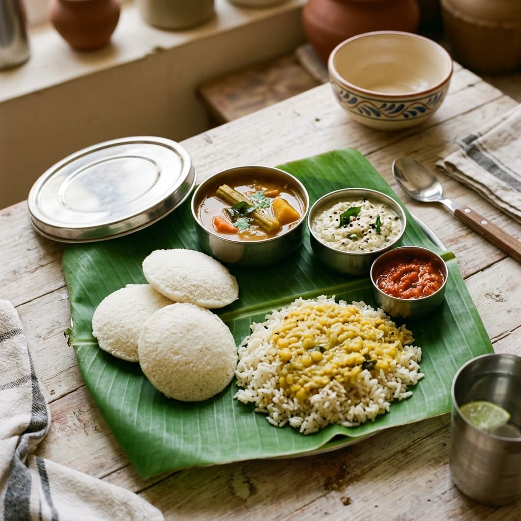 Authentic South Indian home-cooked meal in tiffin box